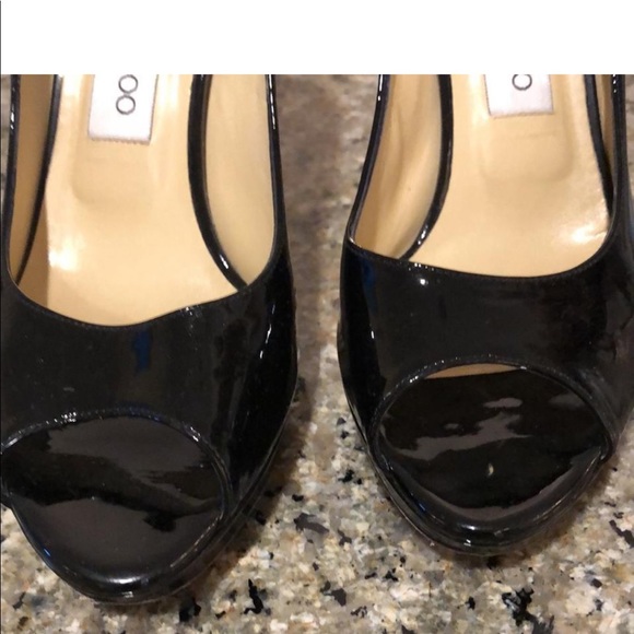 Jimmy Choo Black patent leather peep toe pumps - Picture 2 of 7